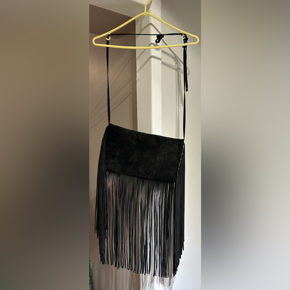 DANIER black suede crossbody/clutch fringe bag BNWT